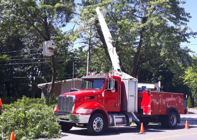 Camion avec naselle pour couper les branches les plus haute - Service émondage à Saint-Laurent - Service Arbre Stéphane